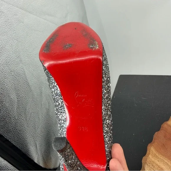 Christian Louboutin Very Prive peep-toe pumps silver glitter finish 38.5 8.5
